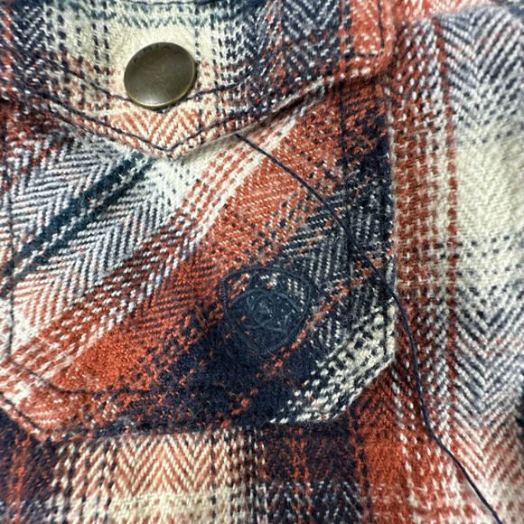 Ariat Retro Fit Hasslehoff Shacket Red Gray Plaid Flannel Hooded Jacket Kids XS - Picture 2 of 12